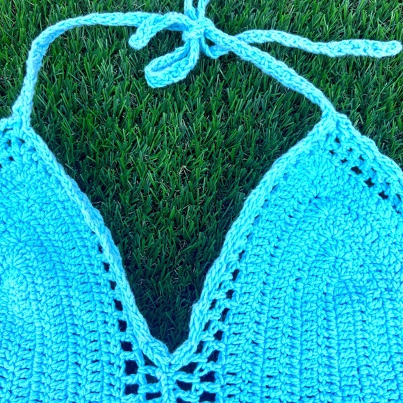 Blue Crochet Halter Tank Top - Picture 5 of 9